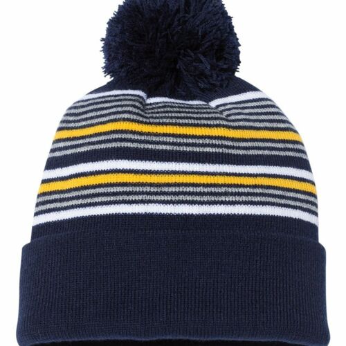 12" Striped Pom-Pom Cuffed Beanie Thumbnail