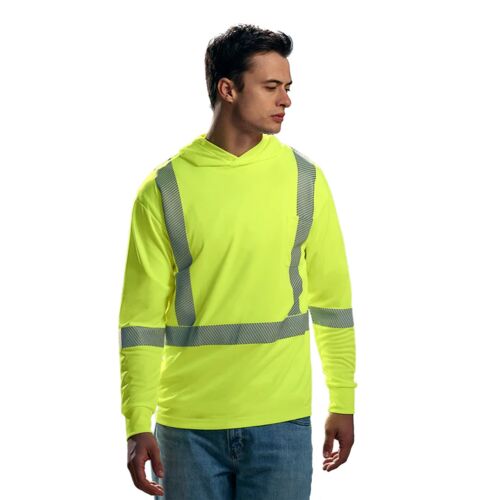 Long Sleeve Hi-VIS Hooded T-Shirt with Segmented Stripes Thumbnail