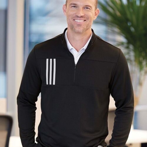Men's 3-Stripes Double-Knit Quarter-Zip Pullover Thumbnail